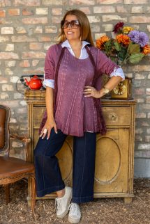 Csipkével kombinált dupla blúz , kendővel - bordó