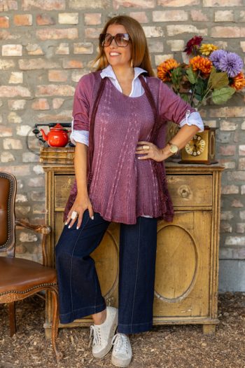 Csipkével kombinált dupla blúz , kendővel - bordó