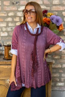 Csipkével kombinált dupla blúz , kendővel - bordó