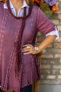 Csipkével kombinált dupla blúz , kendővel - bordó