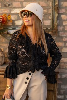 Csipkézett , zsabós blúz - fekete