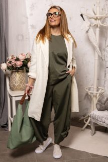 Stílusos , fekete gombos felső - khaki 