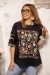  Virágmotívumos , rövid ujjú felső - fekete