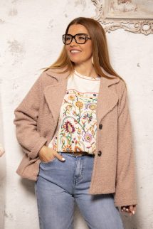 Virágmotívumos , rövid ujjú felső - krém