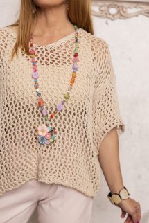 Lyukacsos , kötött felső - bézs