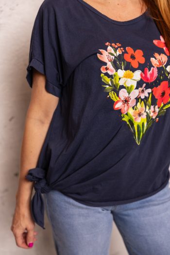 Virágos, megkötős felső - kék