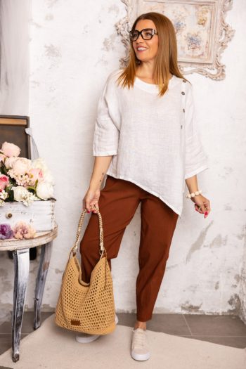 Fagombos len felső - fehér 