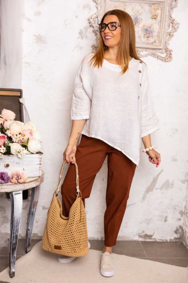 Fagombos len felső - fehér 