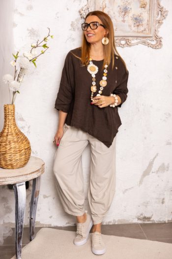 Fagombos len felső - csokibarna 