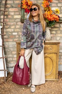 Velúros , átlapolt kabát - kék mintás