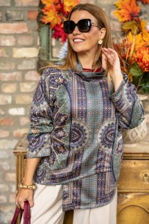 Velúros , átlapolt kabát - kék mintás