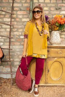 Dupla felső, virágos blúzzal - mustár