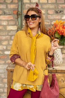 Dupla felső, virágos blúzzal - mustár