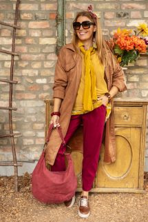 Dupla felső, virágos blúzzal - mustár