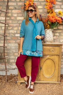 Dupla felső, virágos blúzzal - petrol