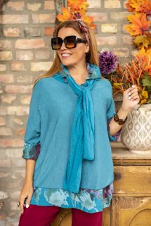 Dupla felső, virágos blúzzal - petrol