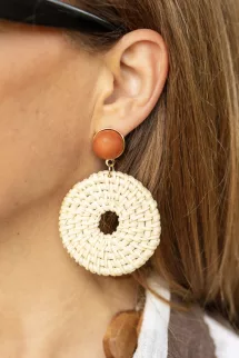 Kerek rattan fülbevaló - bézs