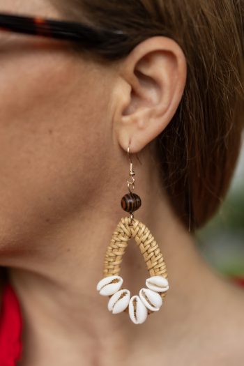 Csepp , kagylós , rattan fülbevaló