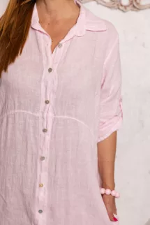 Végig gombos len ingruha - púder 