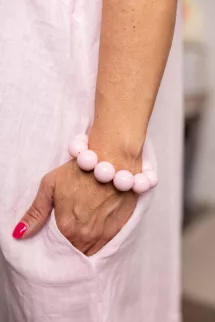 Végig gombos len ingruha - púder 