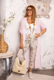 Végig gombos len ingruha - púder 