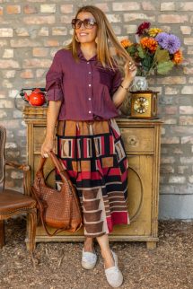 Megkötős ing , horgolt zsebbel - bordó