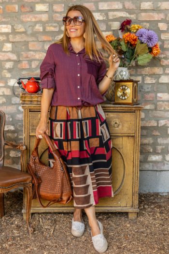 Megkötős ing , horgolt zsebbel - bordó