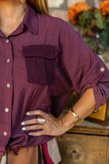 Megkötős ing , horgolt zsebbel - bordó