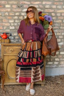 Megkötős ing , horgolt zsebbel - bordó