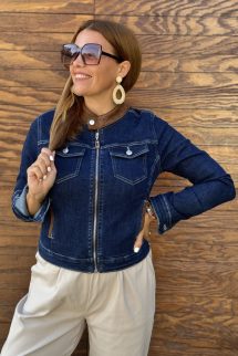 Barna szegélyes farmer kabát