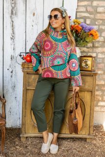 Mintázott extra kiskabát - bordó/zöld