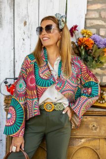 Mintázott extra kiskabát - bordó/zöld