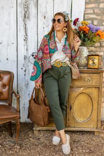 Mintázott extra kiskabát - bordó/zöld