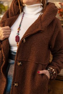 Kapucnis buklé kabát - csokoládé