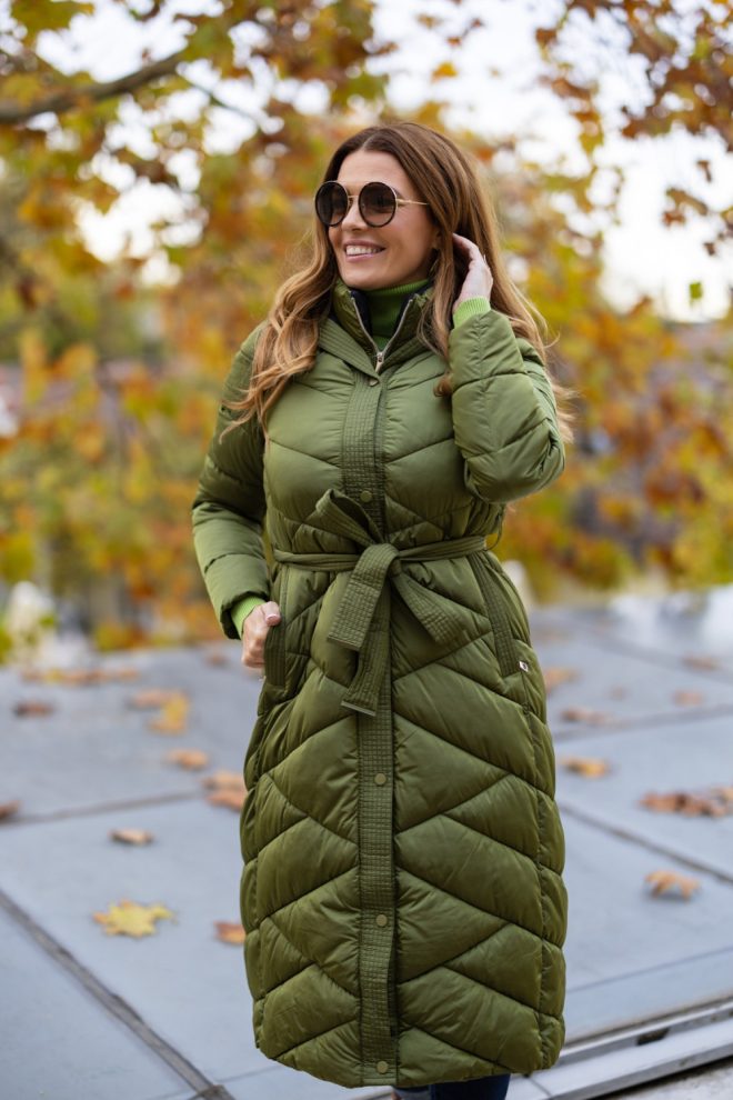 Kapucnis téli kabát - zöld