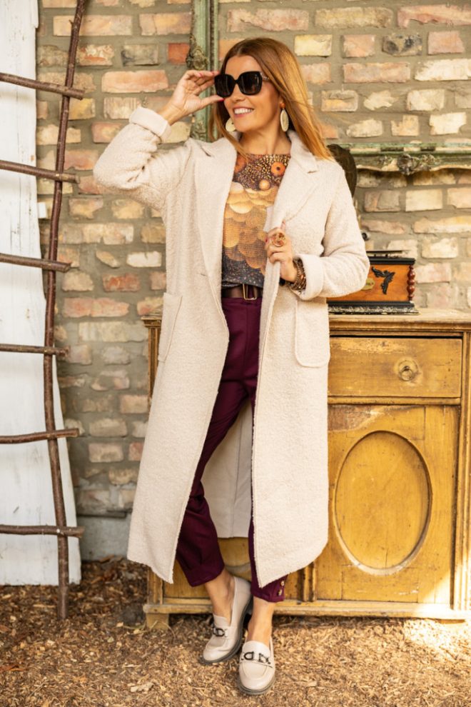 Hosszú buklé kabát - krém