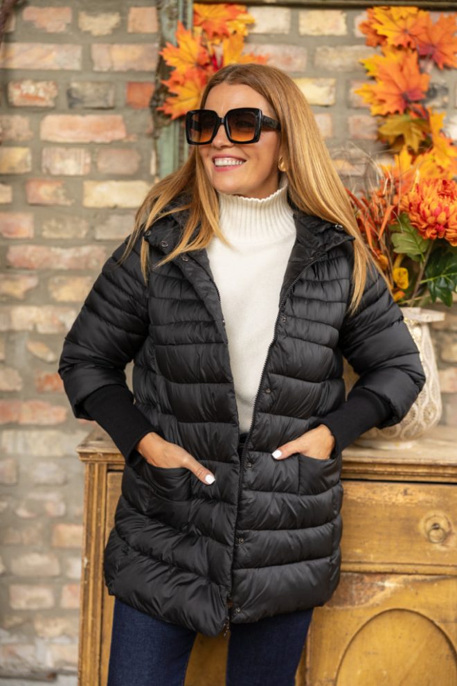 Passzés ujjú kabát - fekete