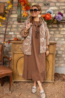 Mintázott buklé kabát - barna 