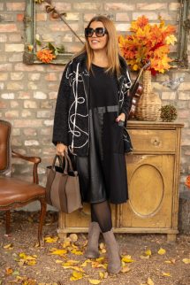 Mintázott buklé kabát - fekete 