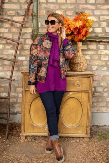 Virágos , patentos kabát - sötétkék 