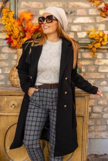 Díszgombos szövet kabát - fekete