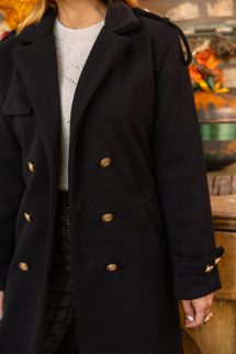 Díszgombos szövet kabát - fekete