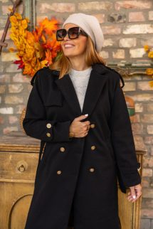 Díszgombos szövet kabát - fekete