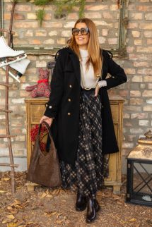 Díszgombos szövet kabát - fekete