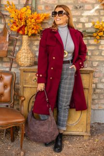 Díszgombos szövet kabát - bordó