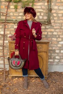 Díszgombos szövet kabát - bordó