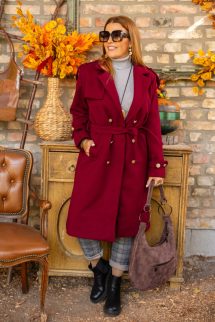 Díszgombos szövet kabát - bordó