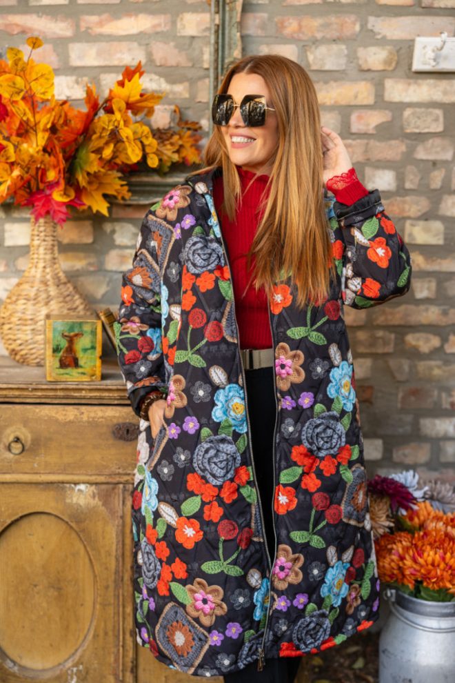 Mintás extra oversize kabát - színes virág