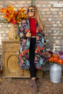 Mintás extra oversize kabát - színes virág