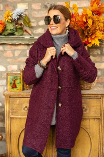 Kapucnis buklé kabát - bordó 